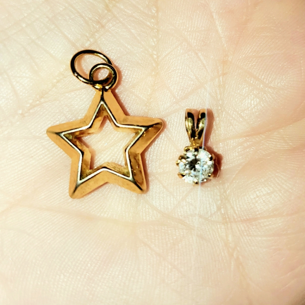 Star and crystal necklace pendants pair set
